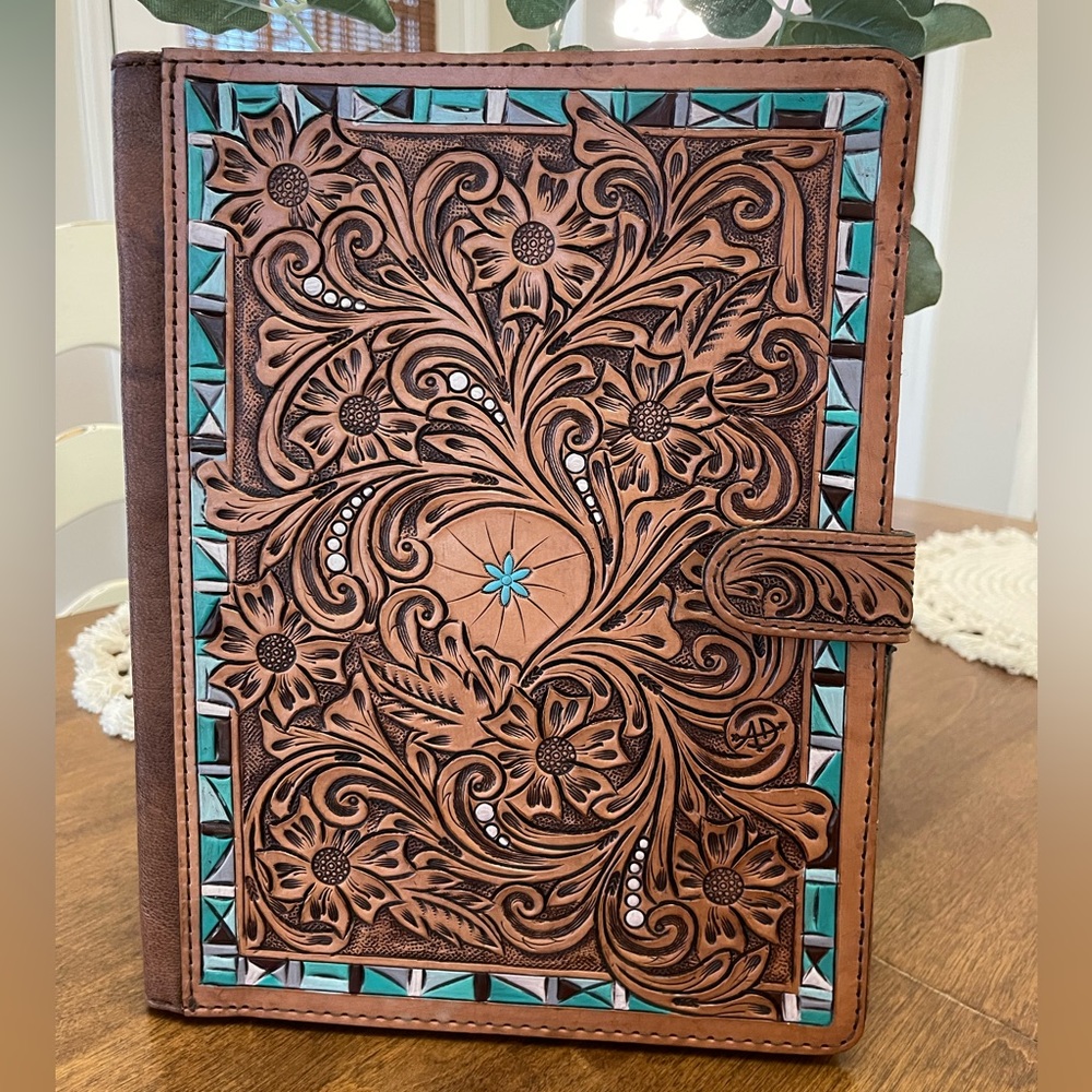 American Darling Brown and Turquoise Floral Tooled Wallet